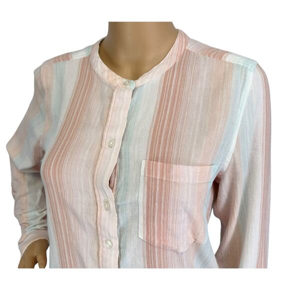 2/$15 Lucky Brand Striped Half Button Shirt Roll Tab Long Sleeve Pocket Size S - Picture 6 of 11